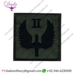 RAF REGIMENT - 2 PARACHUTE SQUADRON - SMALL II OVER WINGED WHEEL EMBROIDERED PARACHUTE DZ (DROP-ZONE) PATCH