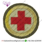 RED CROSS ON WHITE IN YELLOW CIRCLE MEDICAL ORDERLY CIRCA - LOOKS OLD EMBROIDERED ARMY CLOTH TRADE BADGE