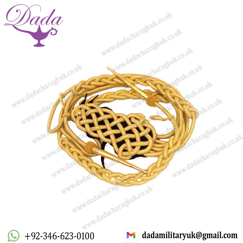 Aiguillette Gold Cord With Dark Blue Backed Shoulder Cords, Left Shoulder Aiguillette Gold Cord With Dark Blue Backed Shoulder Cords, Left Shoulder