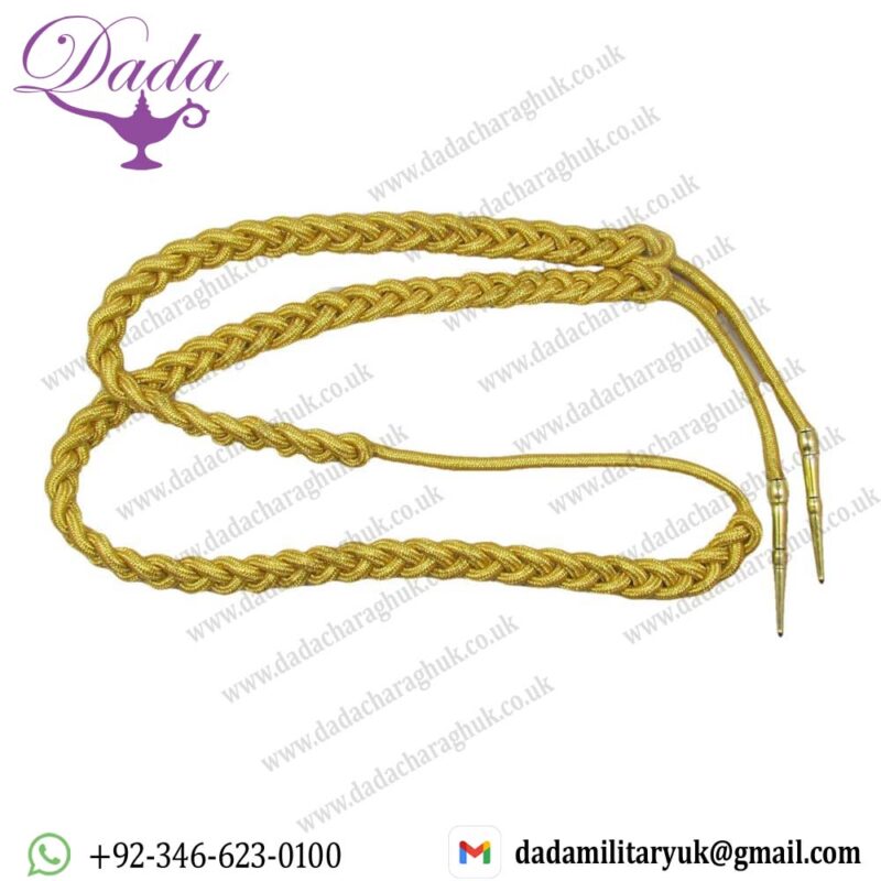 Aiguillette Gold Mylar Cord Small with Gold Barrel Tags Army