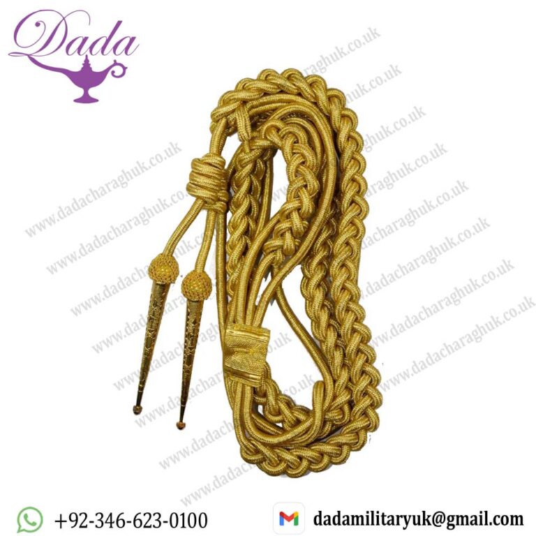 Aiguillette Gold wire cord Army Two Brass gold plated tips