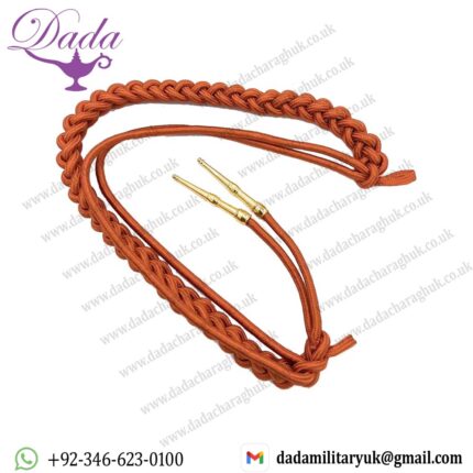 British Military Aiguillette Brown Silky with gold Barrel tags