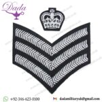 Badge C-Sergeant Crown & Chevron Uniform SNCO Rank White on Black
