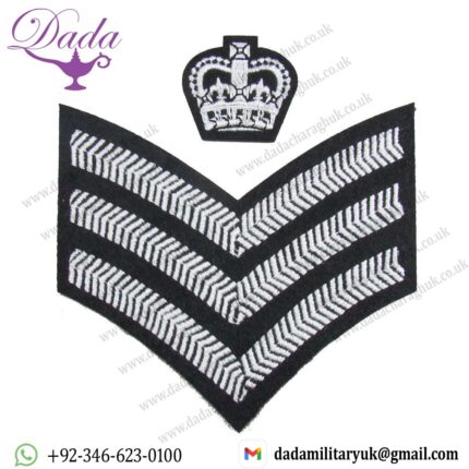 Badge C-Sergeant Crown & Chevron Uniform SNCO Rank White on Black