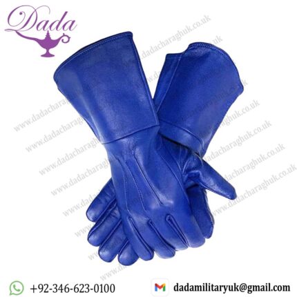 Blue Full Gauntlet Rodeo Leather Gloves