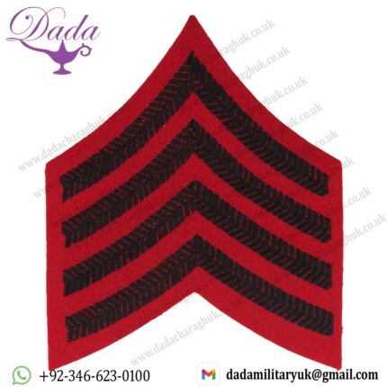 Drum Major's Rank Chevrons 4 Stripes 2nd KEO Gurkhas Black On Scarlet Embroidered Musician, piper, drummer or bugler insignia