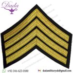 Drum Major's Rank Chevrons 4 Stripes - No.1 Dress Gold On Black Bullion wire-embroidered Musician, piper, drummer or bugler ins