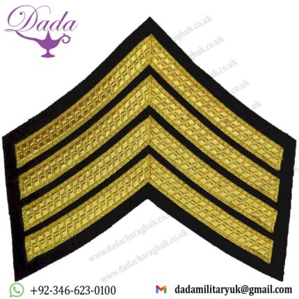Drum Major's Rank Chevrons 4 Stripes - No.1 Dress Gold On Black Bullion wire-embroidered Musician, piper, drummer or bugler ins