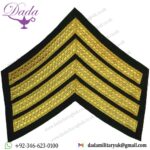 Drum Major's Rank Chevrons 4 Stripes - No.1 Dress Gold On Rifle Green Bullion wire-embroidered Musician, piper, drummer or bugl