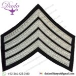 Drum Major's Rank Chevrons 4 Stripes - No.1 Dress Silver On Black Bullion wire-embroidered Musician, piper, drummer or bugler i
