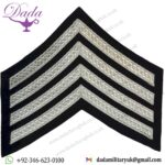 Drum Major's Rank Chevrons 4 Stripes - No.1 Dress Silver On Navy Blue Bullion wire-embroidered Musician, piper, drummer or bugl