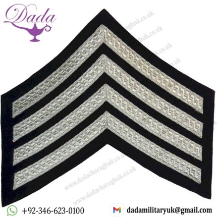 Drum Major's Rank Chevrons 4 Stripes - No.1 Dress Silver On Navy Blue Bullion wire-embroidered Musician, piper, drummer or bugl