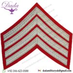 Drum Major's Rank Chevrons 4 Stripes - No.1 Dress Silver On Scarlet Bullion wire-embroidered Musician, piper, drummer or bugler
