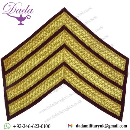 Drum Major's Rank Chevrons 4 Stripes - On Maroon Parachute Regiment Bullion wire-embroidered Musician, piper, drummer or bugler
