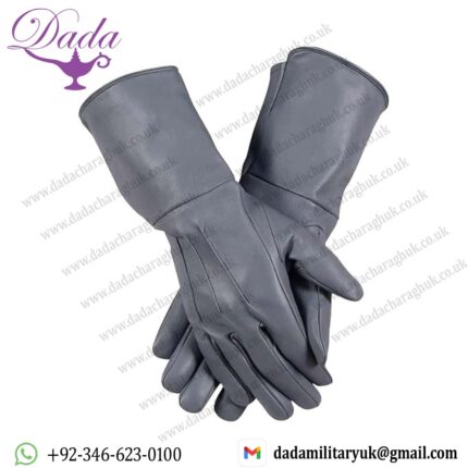 Gray Gauntlet Long Leather Gloves