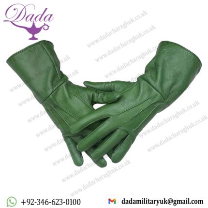Green Leather Gauntlet Riding Gloves