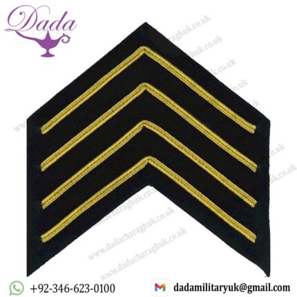 Trumpet Major Household Cavalry Rank Chevrons 4 Bars Thin Stripes On Blue Bullion wire-embroidered Musician, piper, drummer or